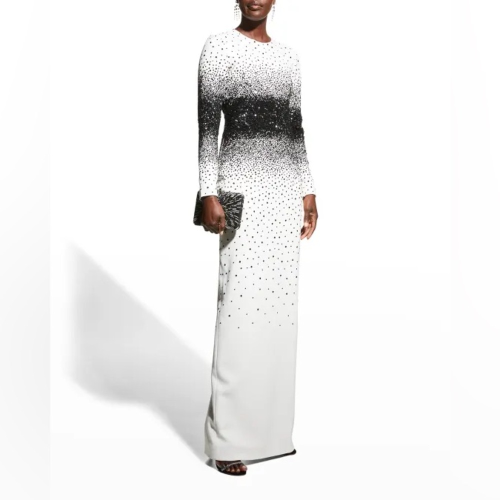 Pamella Roland Stretch Crepe Sequin Focal Ombré Gown